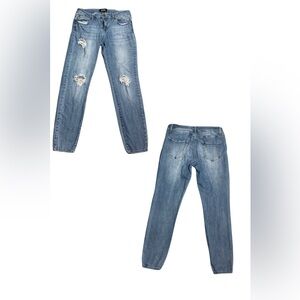 Celebrity Pink Blue Straight Leg Jeans with Distressed Details